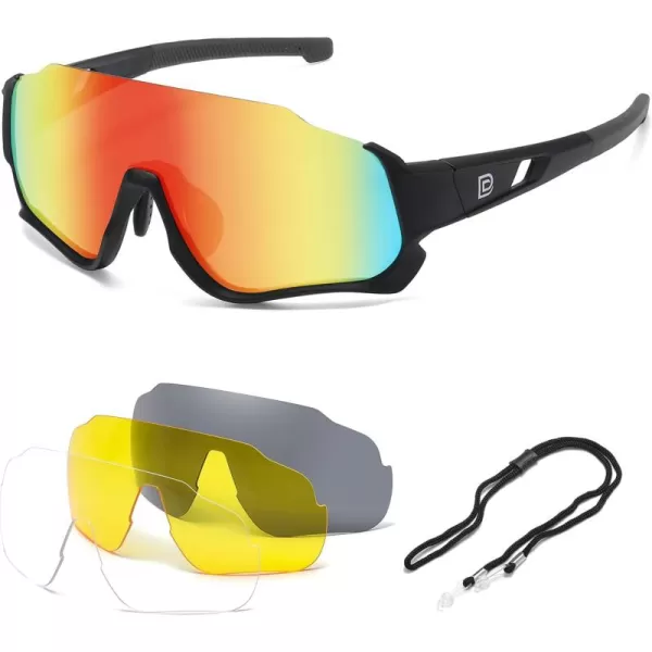 DUCO Polarized Kids Sunglasses Youth Baseball Sun Glasses Sports Teens Cycling Shades Boys Girls with 3 Lenses DK280Black Frame Black Temple Orange Colorful Lens