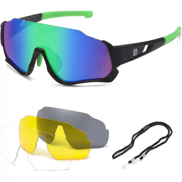 DUCO Polarized Kids Sunglasses Youth Baseball Sun Glasses Sports Teens Cycling Shades Boys Girls with 3 Lenses DK280Black Frame Green Temple Green Colorful Lens