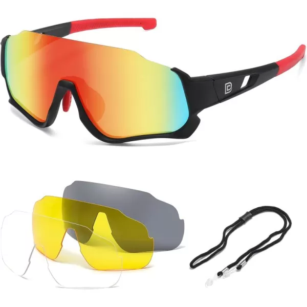 DUCO Polarized Kids Sunglasses Youth Baseball Sun Glasses Sports Teens Cycling Shades Boys Girls with 3 Lenses DK280Black Frame Red Temple Orange Colorful Lens