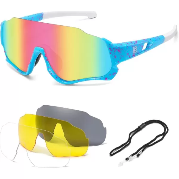 DUCO Polarized Kids Sunglasses Youth Baseball Sun Glasses Sports Teens Cycling Shades Boys Girls with 3 Lenses DK280Blue Frame White Temple Pink Colorful Lens