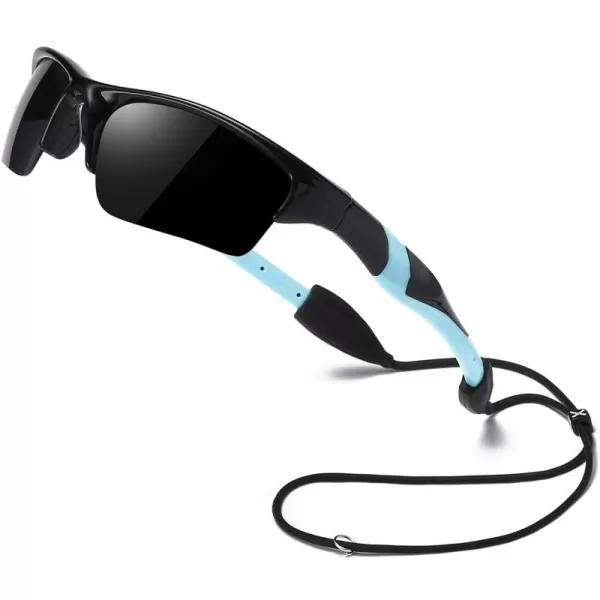 DUCO Polarized Kids Sunglasses with Strap for Boys Girls Youth Sports Baseball Sunglasses 100 UV Protection K029Black