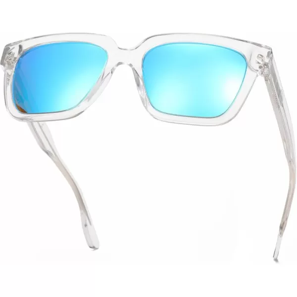 DUCO Polarized Sunglasses Women Men Luxury Acetate Mens Sunglasses Trendy Retro Square Sun Glasses UV400 DC2368Transparent Frame Revo Blue Lens