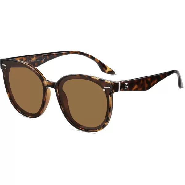 DUCO Retro Round Oversized Polarized Sunglasses for Women Classic Vintage Designer Style UV400 Protection Shades W017sTortoise Frame Brown Lens