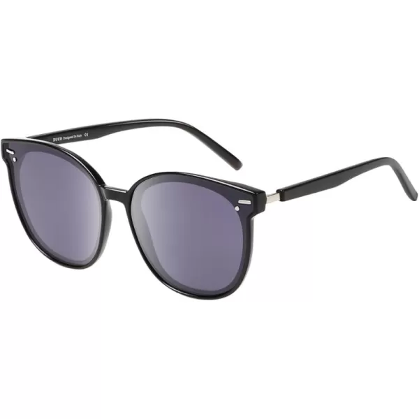 DUCO Retro Round Polarized Sunglasses for Women Men Oversized Vintage Shades W017L Size Black Frame Grey Lens