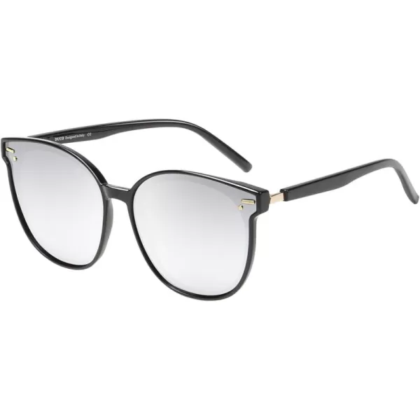 DUCO Retro Round Polarized Sunglasses for Women Men Oversized Vintage Shades W017L Size Black Frame Revo Silver Lens