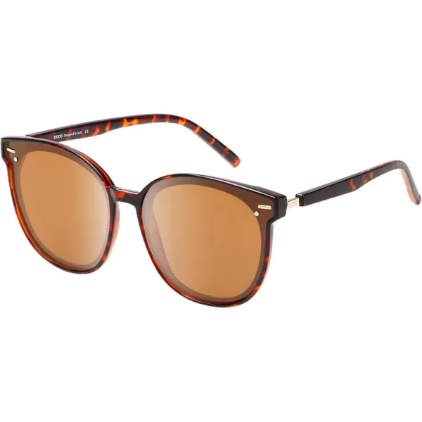 DUCO Retro Round Polarized Sunglasses for Women Men Oversized Vintage Shades W017L Size Tortoise Brown Frame Brown Lens