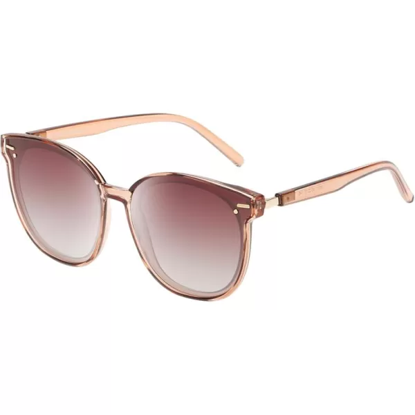 DUCO Retro Round Polarized Sunglasses for Women Men Oversized Vintage Shades W017L Size Transparent Frame Brown Lens