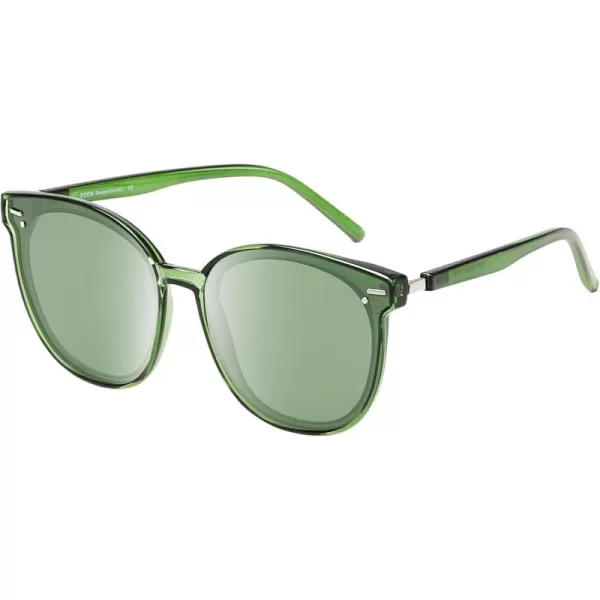 DUCO Retro Round Polarized Sunglasses for Women Men Oversized Vintage Shades W017L Size Transparent Green Frame Green Lens