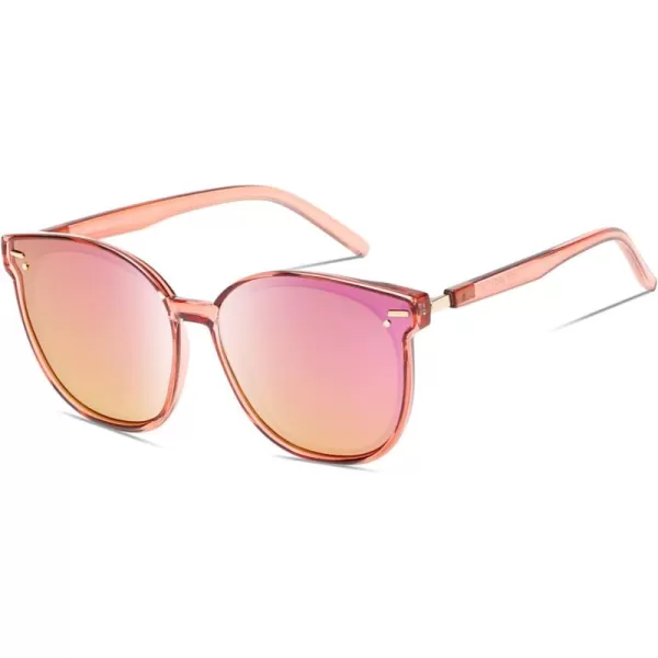DUCO Retro Round Polarized Sunglasses for Women Men Oversized Vintage Shades W017L Size Transparent Pink Frame Revo Pink Lens