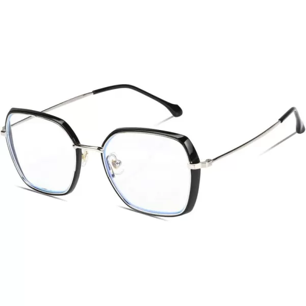 DUCO Retro Square Blue Light Glasses for Women Oversized Blue Ray Blocking Glasses Computer Glasses Teens Fashion Eyeglasses Brown W020Balck Silver Frame