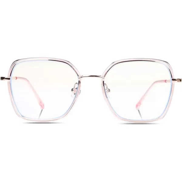 DUCO Retro Square Blue Light Glasses for Women Oversized Blue Ray Blocking Glasses Computer Glasses Teens Fashion Eyeglasses Brown W020Transparent Pink