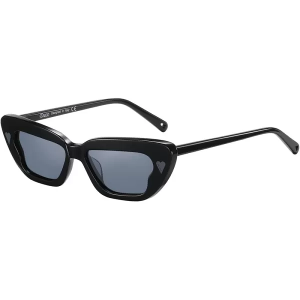 DUCO Small Cat Eye Sunglasses for Women Retro Narrow Polarized Sun Glasses Mylove Designer Rectangle Frame UV400 Lens DC1104Shine Black Frame Grey Lens