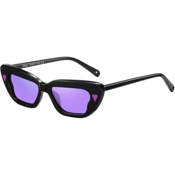 DUCO Small Cat Eye Sunglasses for Women Retro Narrow Polarized Sun Glasses Mylove Designer Rectangle Frame UV400 Lens DC1104Shine Black Frame Revo Purple Lens