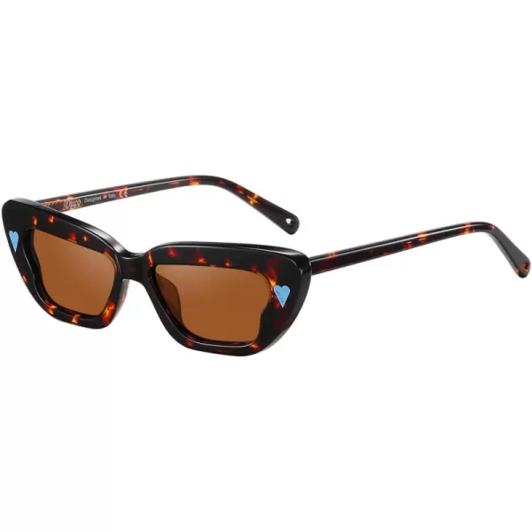 DUCO Small Cat Eye Sunglasses for Women Retro Narrow Polarized Sun Glasses Mylove Designer Rectangle Frame UV400 Lens DC1104Tortoise Frame Brown Lens