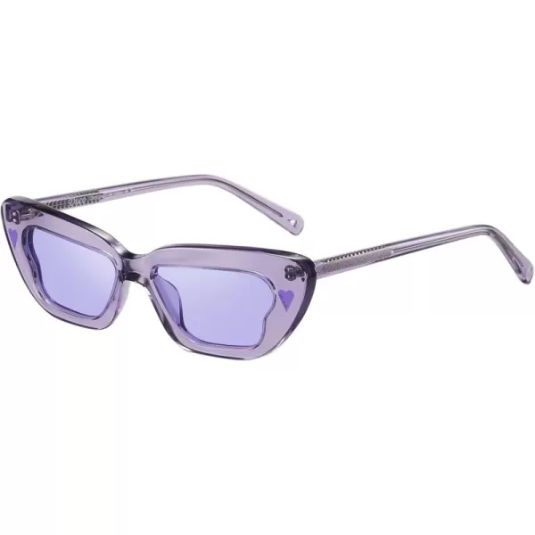 DUCO Small Cat Eye Sunglasses for Women Retro Narrow Polarized Sun Glasses Mylove Designer Rectangle Frame UV400 Lens DC1104Transparent Purple Frame Purple Lens