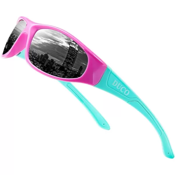 DUCO Sports Polarized Kids Sunglasses Boys Girls Unbreakable Youth Baseball Shades UV400 Protection Age 610 K001K001pink Grey