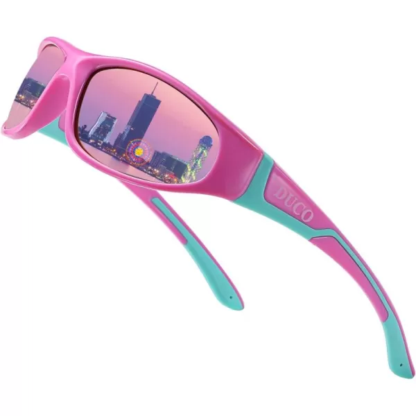 DUCO Sports Polarized Kids Sunglasses Boys Girls Unbreakable Youth Baseball Shades UV400 Protection Age 610 K001K001pink Red