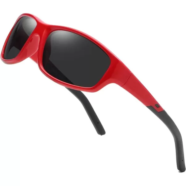 DUCO Sports Polarized Kids Sunglasses Boys Girls Unbreakable Youth Baseball Shades UV400 Protection Age 610 K001K005 Red for Age 512