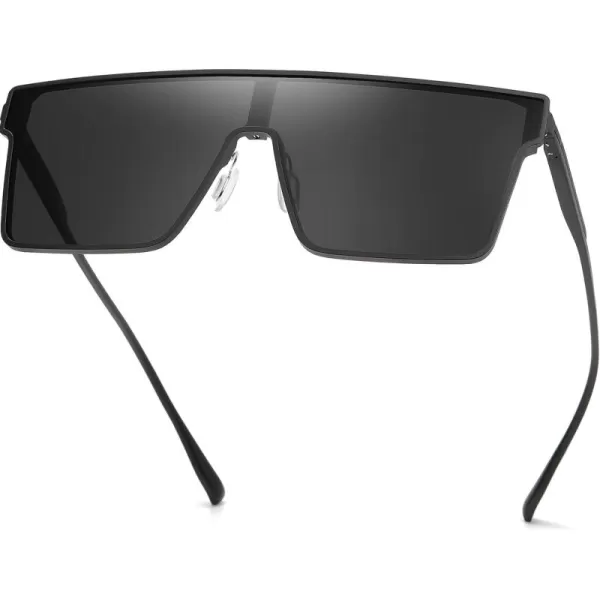 DUCO Square Oversized Fashion Sunglasses for Men Polarized Flat Top UV400 Protection Metal Frame Big Large DC3055Black Frame Grey Lens3055