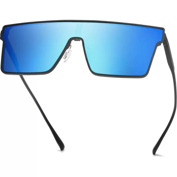 DUCO Square Oversized Fashion Sunglasses for Men Polarized Flat Top UV400 Protection Metal Frame Big Large DC3055Black Frame Mirrored Blue Lens3055