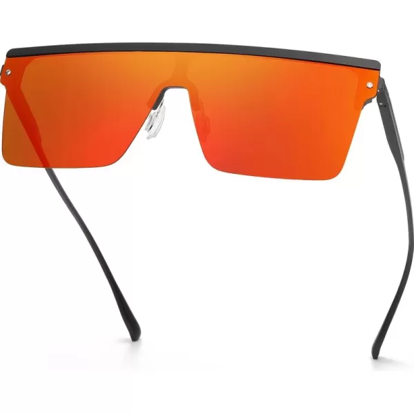 DUCO Square Oversized Fashion Sunglasses for Men Polarized Flat Top UV400 Protection Metal Frame Big Large DC3055Black Frame Mirrored Red Lens3056