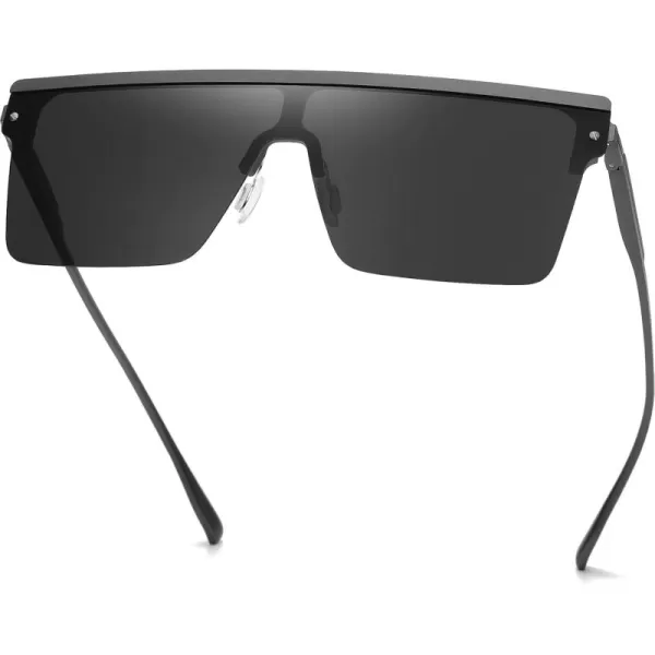 DUCO Square Oversized Fashion Sunglasses for Men Polarized Flat Top UV400 Protection Metal Frame Big Large DC3055Dark Grey Frame Grey Lens3056