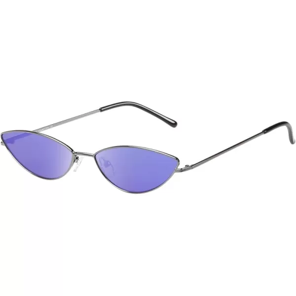 DUCO Vintage Oval Sunglasses for Women Small Triangle Polarized Sun Glasses Metal Frame and UV Protection W019Gunmetal Frame Revo Blue Lens