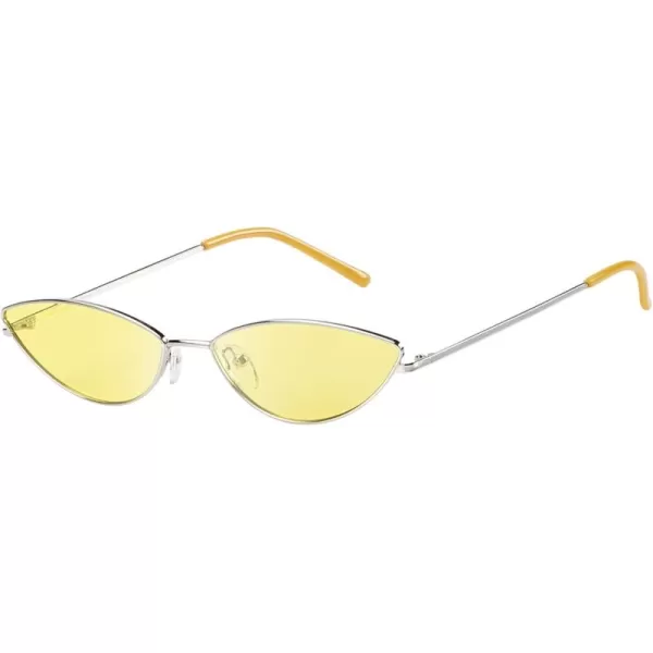 DUCO Vintage Oval Sunglasses for Women Small Triangle Polarized Sun Glasses Metal Frame and UV Protection W019Silver Frame Yellow Lens