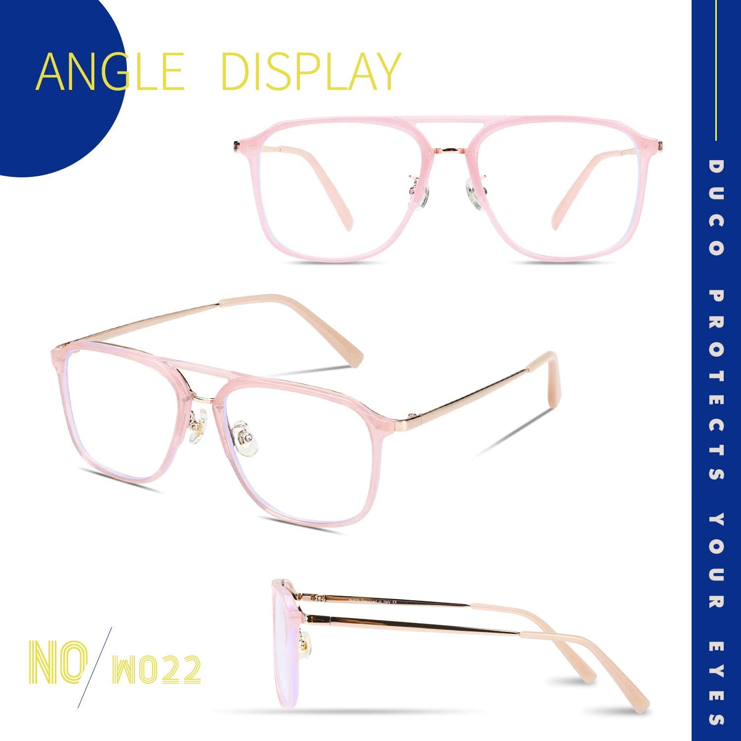 DUCO Retro Square Aviator Blue Light Glasses for Men Oversized Blue Ray Blocking Glasses Computer Glasses 70s Vintage Double Bridge Fashion Eyeglasses W022
