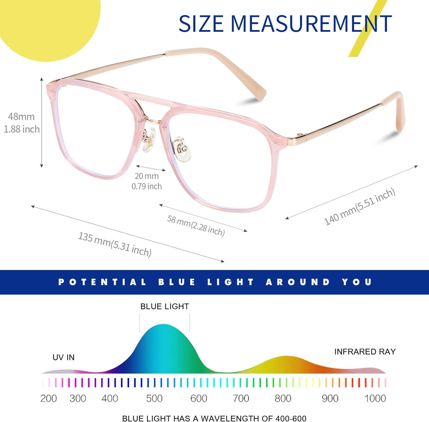 DUCO Retro Square Aviator Blue Light Glasses for Men Oversized Blue Ray Blocking Glasses Computer Glasses 70s Vintage Double Bridge Fashion Eyeglasses W022
