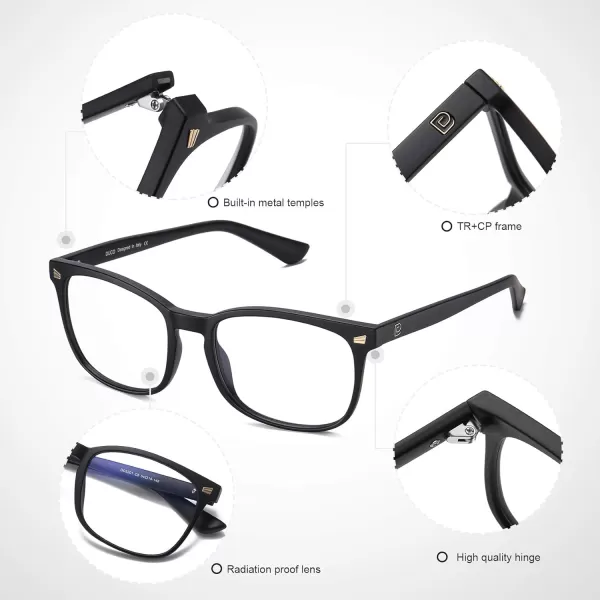 DUCO Blue Light Blocking Glasses Computer Gaming Glasses Women Men Blue Light Blocker Eyeglasses Square Frame Anti Eye Eyestrain Pink 5201SMatte Black