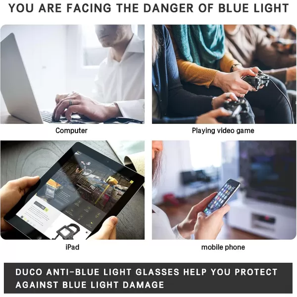 DUCO Blue Light Blocking Glasses Computer Gaming Glasses Women Men Blue Light Blocker Eyeglasses Square Frame Anti Eye Eyestrain Pink 5201SShine Black