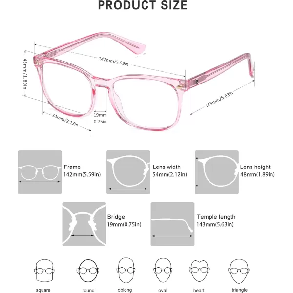 DUCO Blue Light Blocking Glasses Computer Gaming Glasses Women Men Blue Light Blocker Eyeglasses Square Frame Anti Eye Eyestrain Pink 5201STransparent Pink
