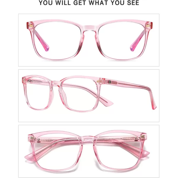 DUCO Blue Light Blocking Glasses Computer Gaming Glasses Women Men Blue Light Blocker Eyeglasses Square Frame Anti Eye Eyestrain Pink 5201STransparent Pink