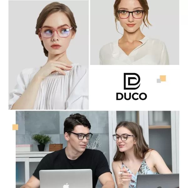 DUCO Blue Light Blocking Glasses Computer Gaming Glasses Women Men Blue Light Blocker Eyeglasses Square Frame Anti Eye Eyestrain Pink 5201STransparent Pink
