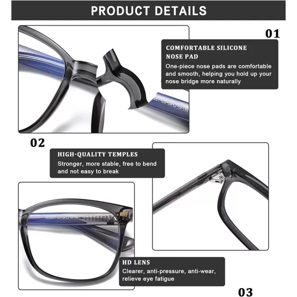 DUCO Blue Light Blocking Glasses Computer Gaming Glasses Women Men Blue Light Blocker Eyeglasses Square Frame Anti Eye Eyestrain Pink 5201STransparent Grey