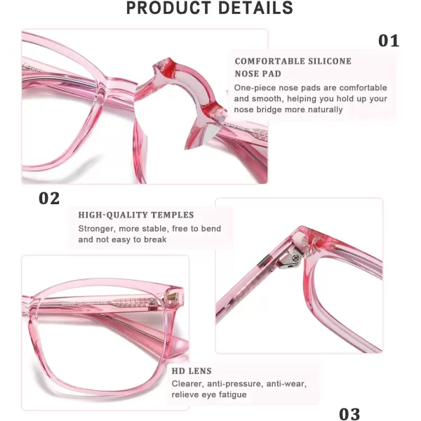 DUCO Blue Light Blocking Glasses Computer Gaming Glasses Women Men Blue Light Blocker Eyeglasses Square Frame Anti Eye Eyestrain Pink 5201STransparent Pink