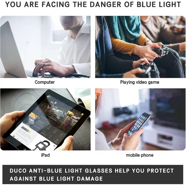 DUCO Blue Light Blocking Glasses Computer Gaming Glasses Women Men Blue Light Blocker Eyeglasses Square Frame Anti Eye Eyestrain Pink 5201STransparent Grey