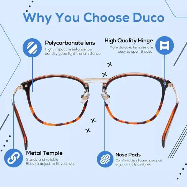 DUCO Blue Light Blocking Glasses For Men Blue Ray Glasses Oversized Computer Glasses Retro Square Fashion Eyeglasses 5223Black Tortoise
