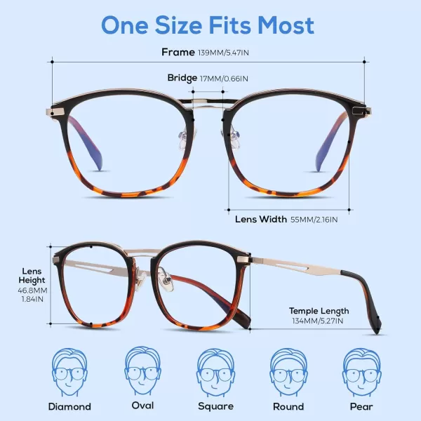 DUCO Blue Light Blocking Glasses For Men Blue Ray Glasses Oversized Computer Glasses Retro Square Fashion Eyeglasses 5223Black Tortoise