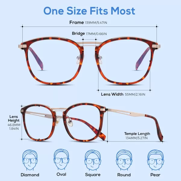 DUCO Blue Light Blocking Glasses For Men Blue Ray Glasses Oversized Computer Glasses Retro Square Fashion Eyeglasses 5223Tortoise