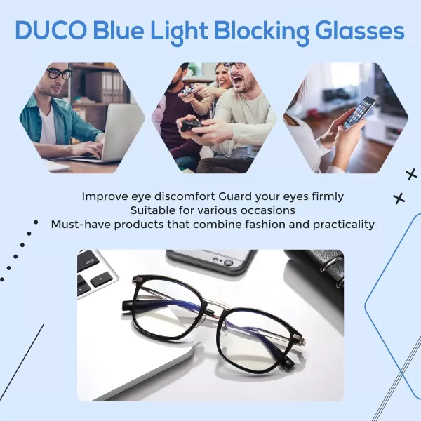 DUCO Blue Light Blocking Glasses For Men Blue Ray Glasses Oversized Computer Glasses Retro Square Fashion Eyeglasses 5223Tortoise