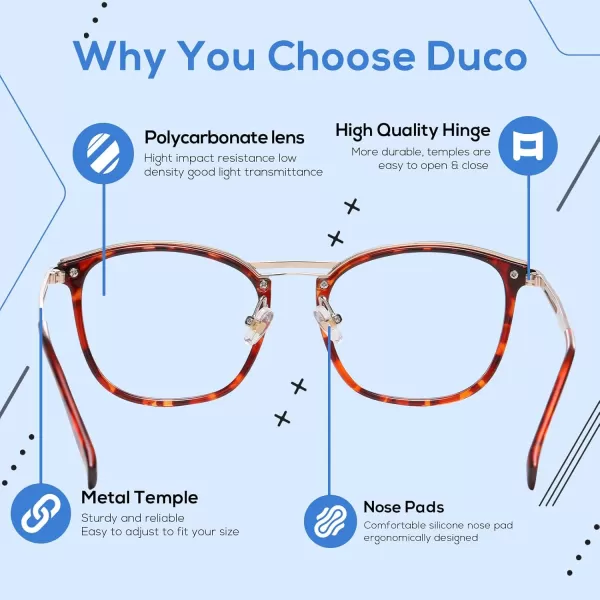DUCO Blue Light Blocking Glasses For Men Blue Ray Glasses Oversized Computer Glasses Retro Square Fashion Eyeglasses 5223Tortoise