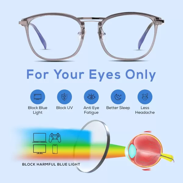 DUCO Blue Light Blocking Glasses For Men Blue Ray Glasses Oversized Computer Glasses Retro Square Fashion Eyeglasses 5223Transparent Grey