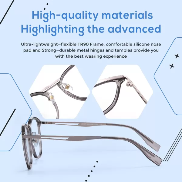 DUCO Blue Light Blocking Glasses For Men Blue Ray Glasses Oversized Computer Glasses Retro Square Fashion Eyeglasses 5223Transparent Grey