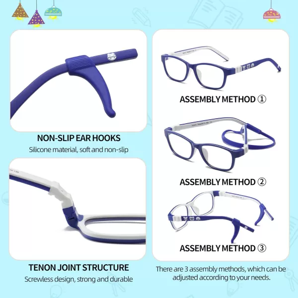 DUCO Blue Light Glasses for Kids with Strap AntiGlare Gaming Computer Glasses Eyeglasses for Boys Girls Age 610 K025