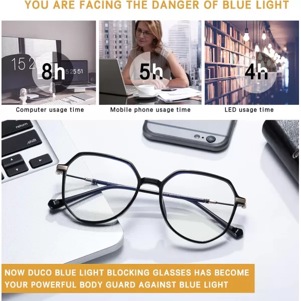 DUCO Blue Light Glasses for Men Women Blue Ray Blocking Glasses Computer Gaming Glasses Retro Square Eyeglasses 5218Black