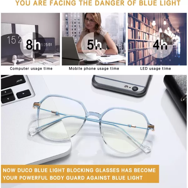 DUCO Blue Light Glasses for Men Women Blue Ray Blocking Glasses Computer Gaming Glasses Retro Square Eyeglasses 5218Blue