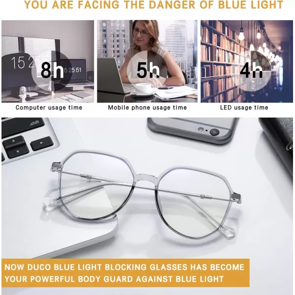 DUCO Blue Light Glasses for Men Women Blue Ray Blocking Glasses Computer Gaming Glasses Retro Square Eyeglasses 5218Grey