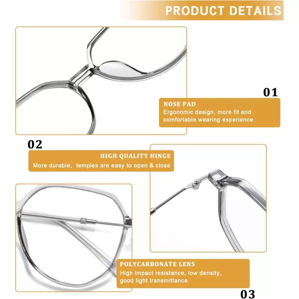 DUCO Blue Light Glasses for Men Women Blue Ray Blocking Glasses Computer Gaming Glasses Retro Square Eyeglasses 5218Grey